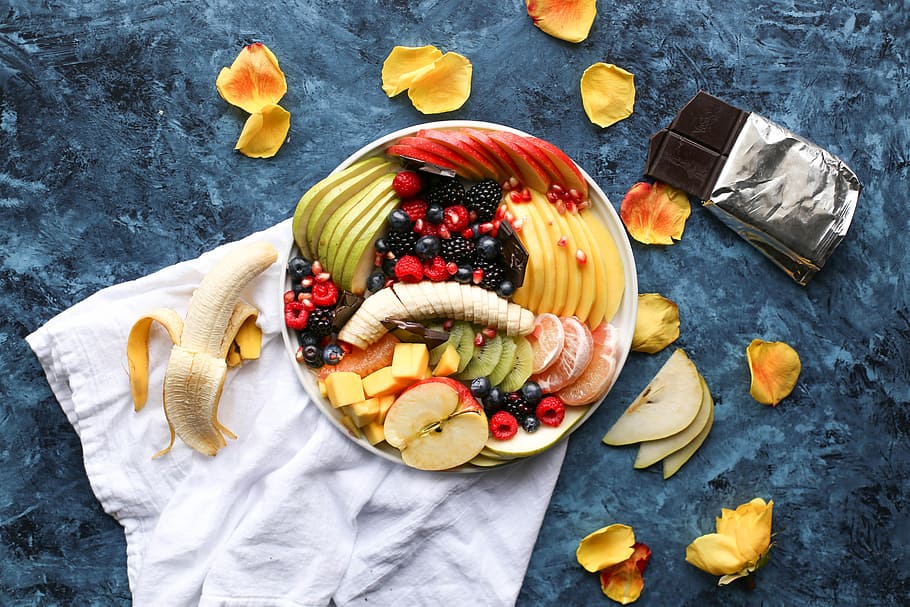 buah-buahan dan beri, apel, pisang, beri, blackberry, coklat, buah, buah-buahan, kiwi, mangga