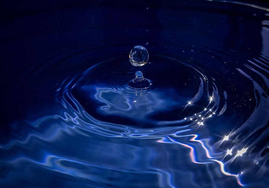 water, drip, water drop, ripple, rippled, drop, blue, motion, splashing, close-up