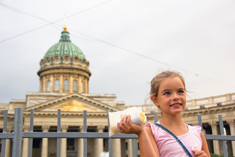 girl, petersburg, cathedral, historical, town, stone, orthodox, christian, central, urban