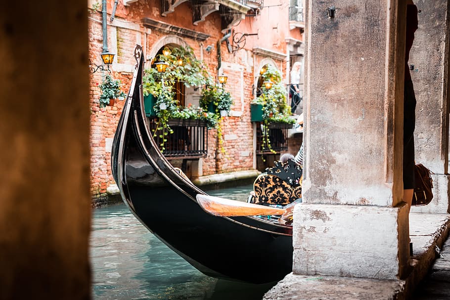 venesia gondola, italia, arsitektur, perahu, kanal, kanal grande, eropa, gondola, bersejarah, rumah