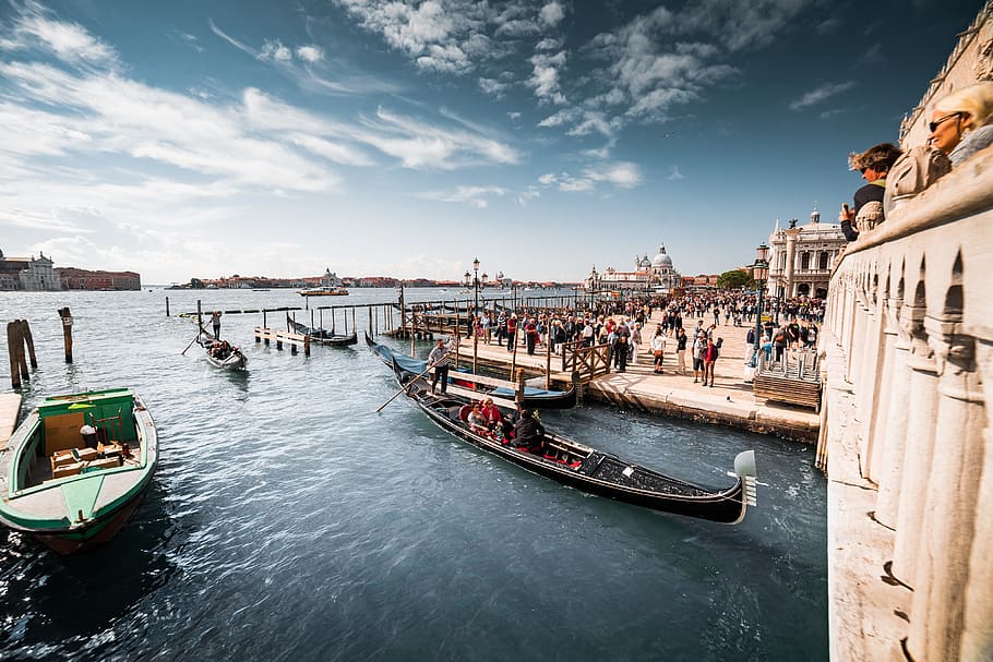 góndolas de venecia, arquitectura, barcos, canal, canal grande, europa, góndola, histórico, casas, italia