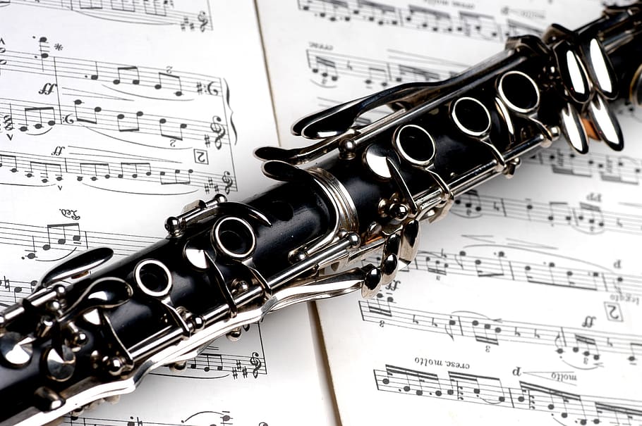 clarinete, música, instrumento, jazz, musical, sonido, madera, clásico, negro, papel
