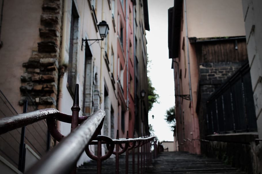 urban, lyon, stairs, old, staircase, alley, pathway, path, architecture, building exterior