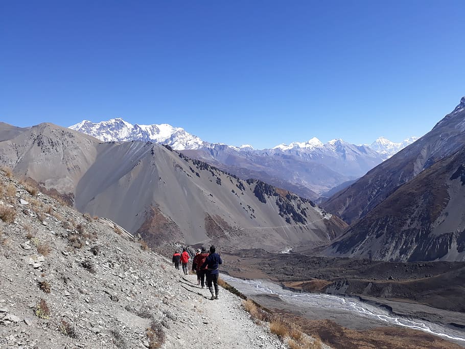 rota de trekking no lago tilicho, natureza, himalaia, montanha, neve, fresco, bonita, lago tilicho, hima, nepal