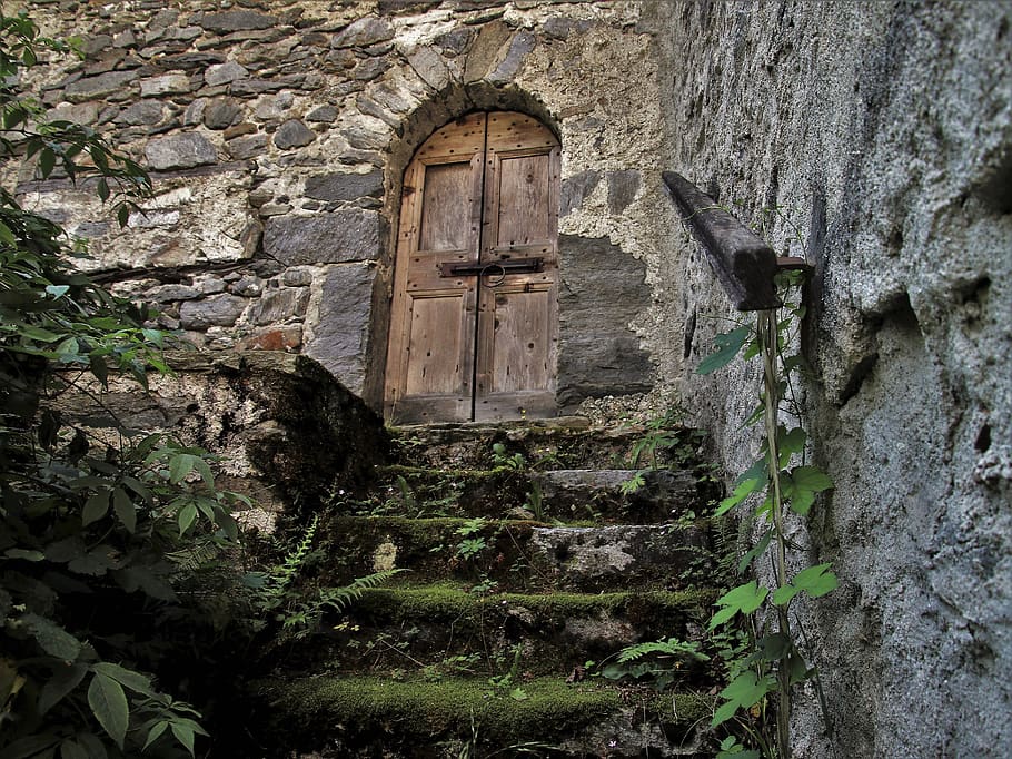 entrance, stairs, the door, old house, extinct, in the shadows, input, nostalgia, stone, old