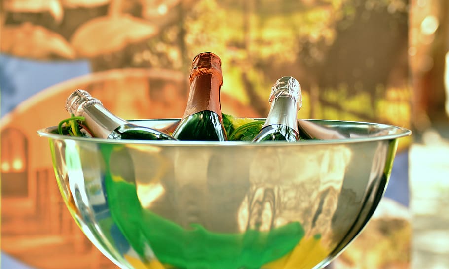 champagne, champagne bottles, champagne cooler, festival, celebration, alcohol, drink, glass, bottle, luxury