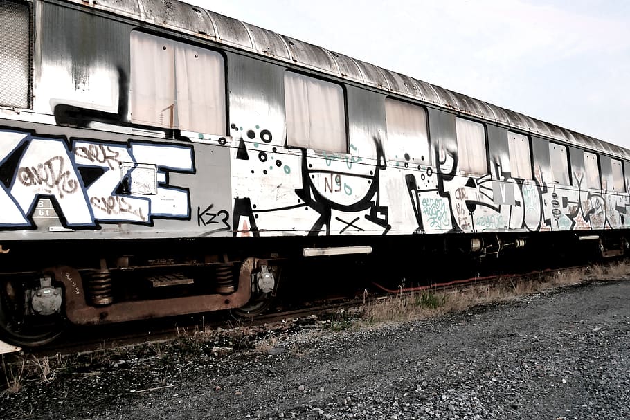 train, tag, graffiti, vintage, old, track, wagon, travel, abandoned, transport