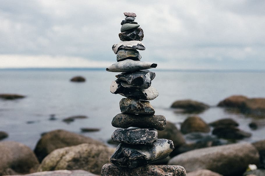 cairn, sea shore, art, background, balance, balancing, beach, beauty, blue, coast