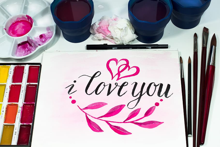 hari valentine, cinta, romansa, hati, asmara, kertas, cat air, keberuntungan, merah, merah muda