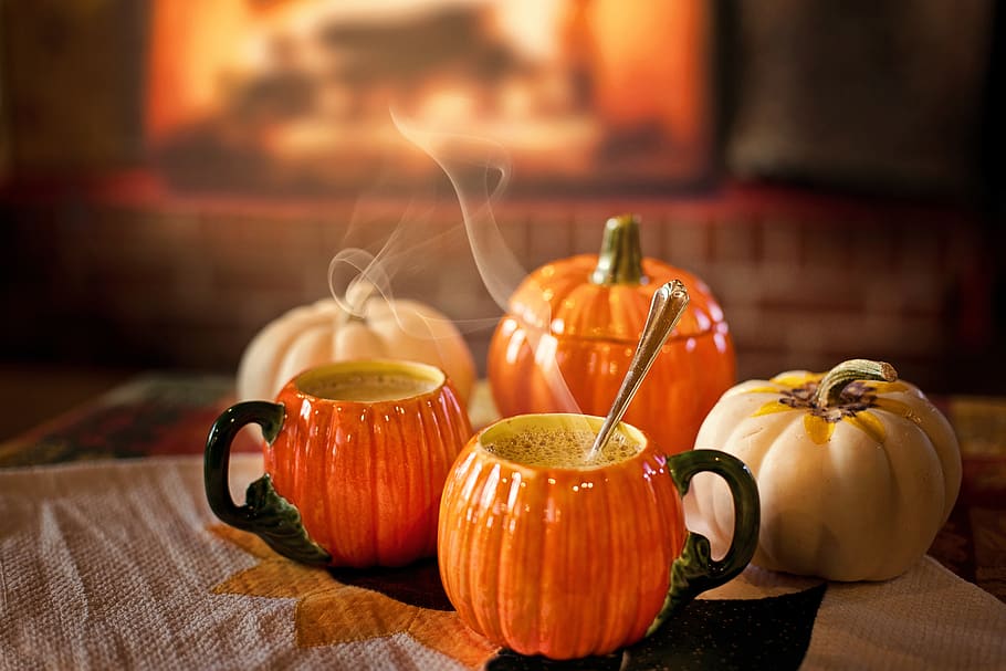 pumpkin spice latte, fall, autumn, pumpkin, orange, sweet, thanksgiving, halloween, hot drink, cozy