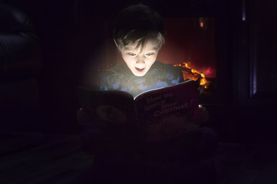 reading, surprised, children reading, read, book, books, story, story time, magical story, magical book