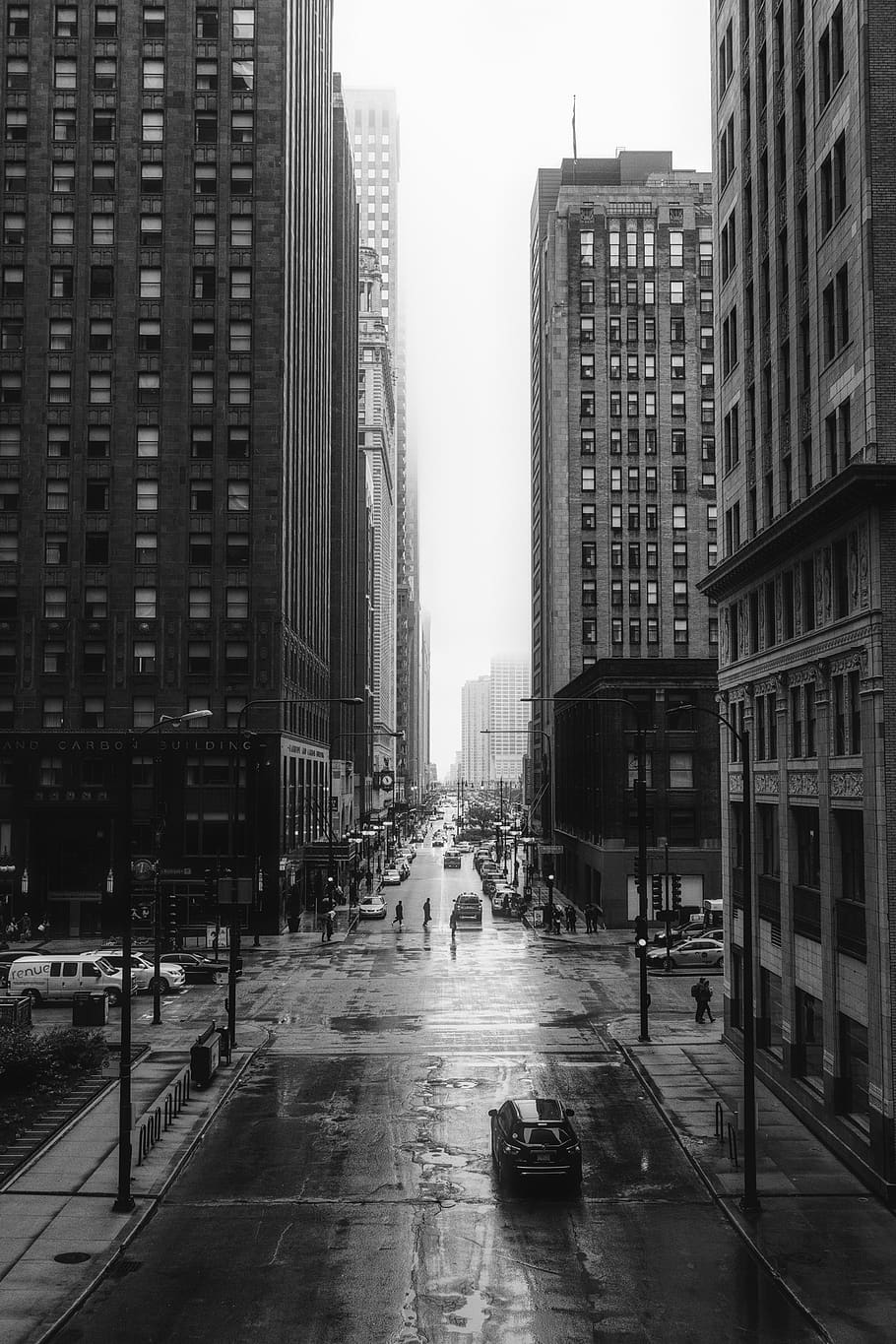 chicago, ciudad, urbano, calle, edificios, centro de la ciudad, hdr, blanco y negro, estado de ánimo, atmósfera