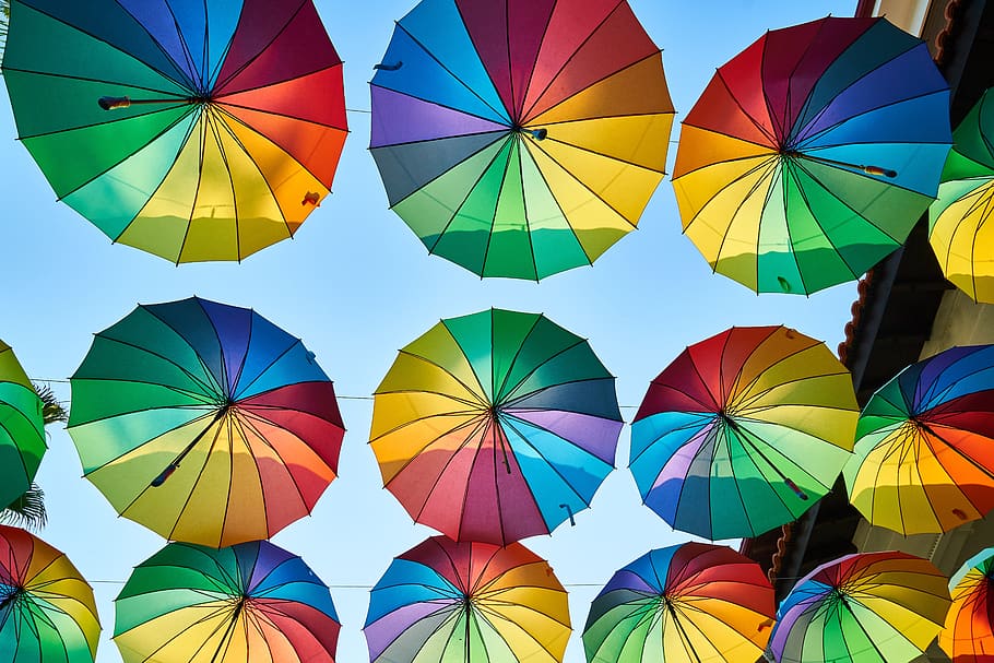 umbrella, street, colorful, colors, live, energetic, beautiful, design, style, composition