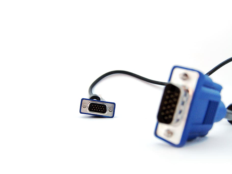 VGA, connector, blue, cable, communicating, communication, digital, electric, electtronic, hardware