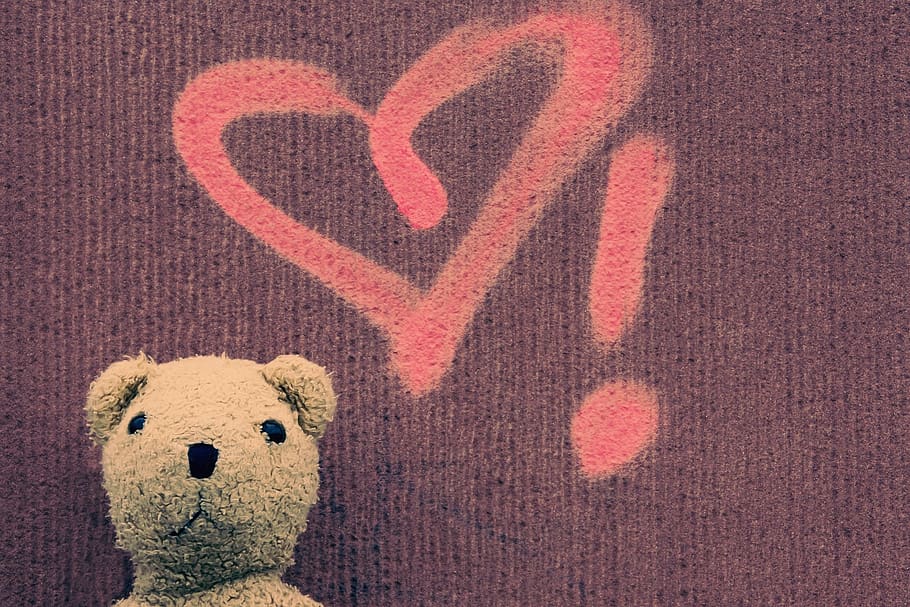 teddy, teddy bear, heart, love, bear, stuffed animal, exclamation point, joy, satisfaction, snuggle