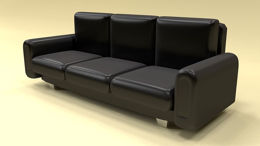 sofa kulit, mebel, rumah, kulit hitam modern, kursi, Desain, kenyamanan, keanggunan, pedalaman, kuning