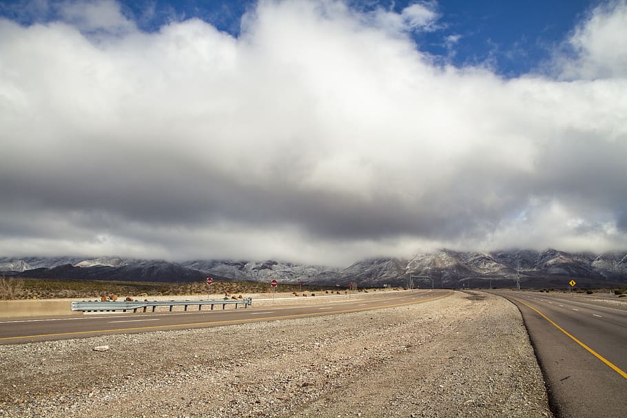 blue sky, mountains, clouds, closed, road, highway, cloudy, snow, journey, el paso