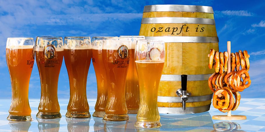 eat, drink, oktoberfest, dedication, celebrate, ozapft is, beer, pretzels, beer glass, wheat beer
