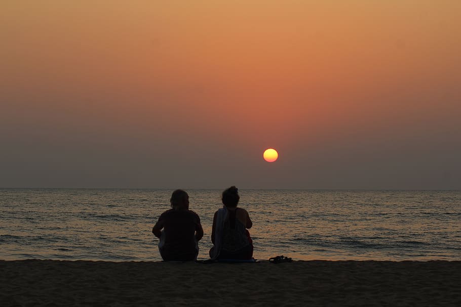 silhouette, old age, sunset, evening, beach, goa, india, seniors, age, help