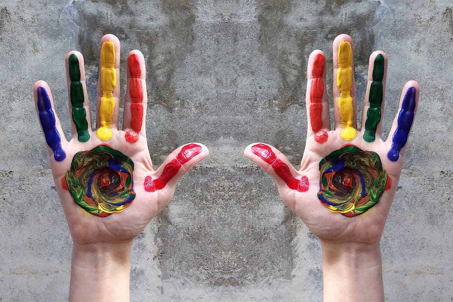 hands, rainbow, diversity, pride, paint, lgbt, gay, love, human hand, human body part