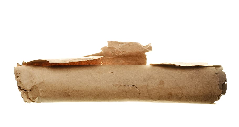 crumpled, dirty, grungy, isolated, paper, roll, rough, Manuscript, cut out, white background