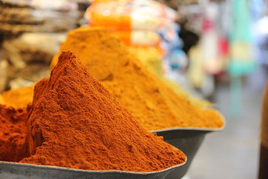 india, spice, color, colorful, pyramid, food, food and drink, close-up, ground - culinary, focus on foreground