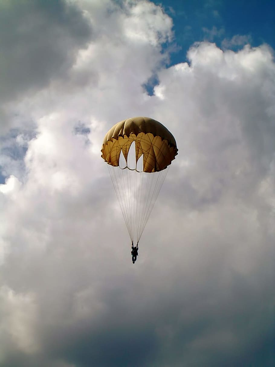 male, men, parachute, parachuting, parachutist, people, person, sport, cloud - sky, sky