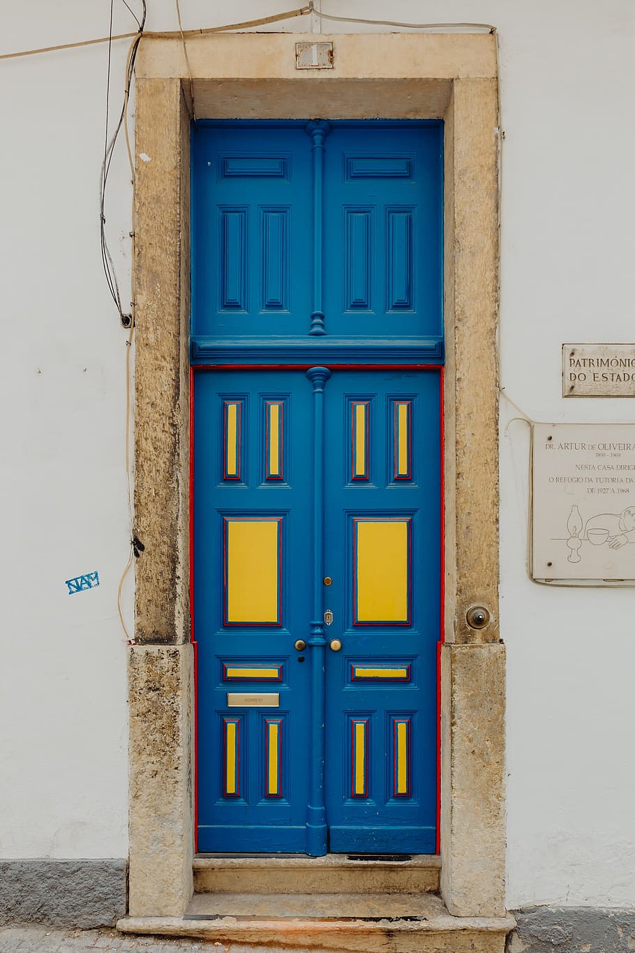 colorful, wooden, door, facade, typical, portuguese house, lisbon, portugal, architecture, town