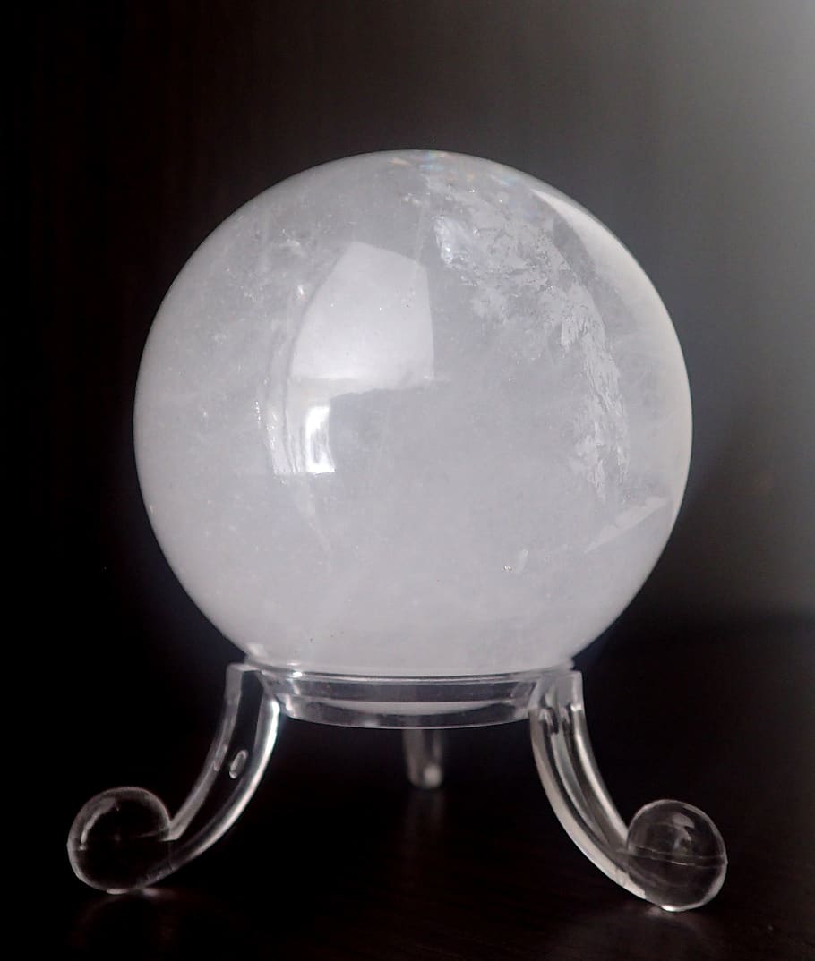 crystal ball, magic, crystals, decoration, ball, divination, quartz, isolated, glass, indoors