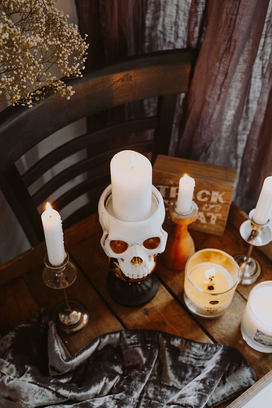 decorações de halloween, velas, outono, crânio, dia das bruxas, outubro, assustador, decorar, dentro de casa, vela