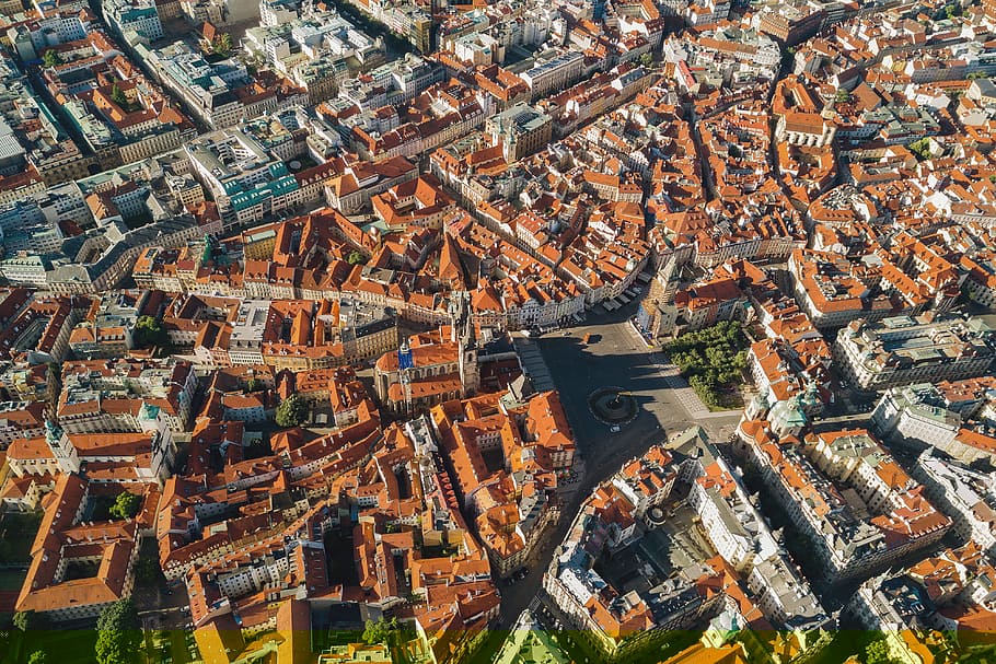 aerial, view, historical, city, prague, czech republic, building exterior, architecture, built structure, building