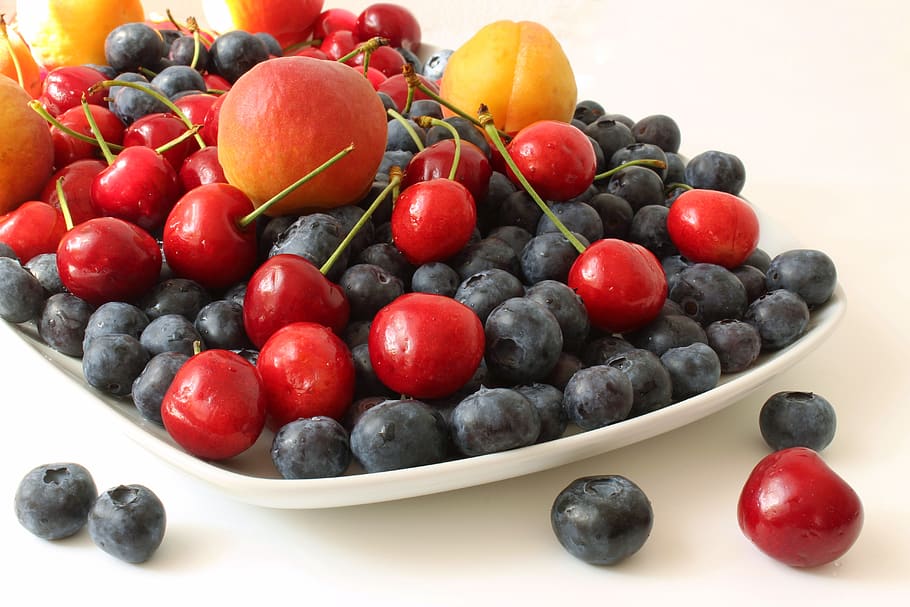fruit, blueberries, vitamins, apricots, cherries, healthy, fruit salad, kitchen, cookbook, recipe