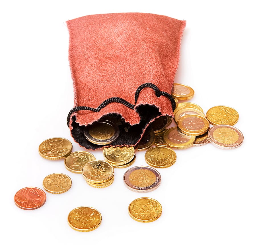 bag, coins, close-up, topview, closeup, coin, credit, euro, finance, financial