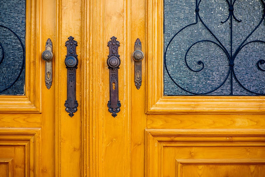 detail, historic, wooden, doors, entrance, wood - material, door, yellow, architecture, closed