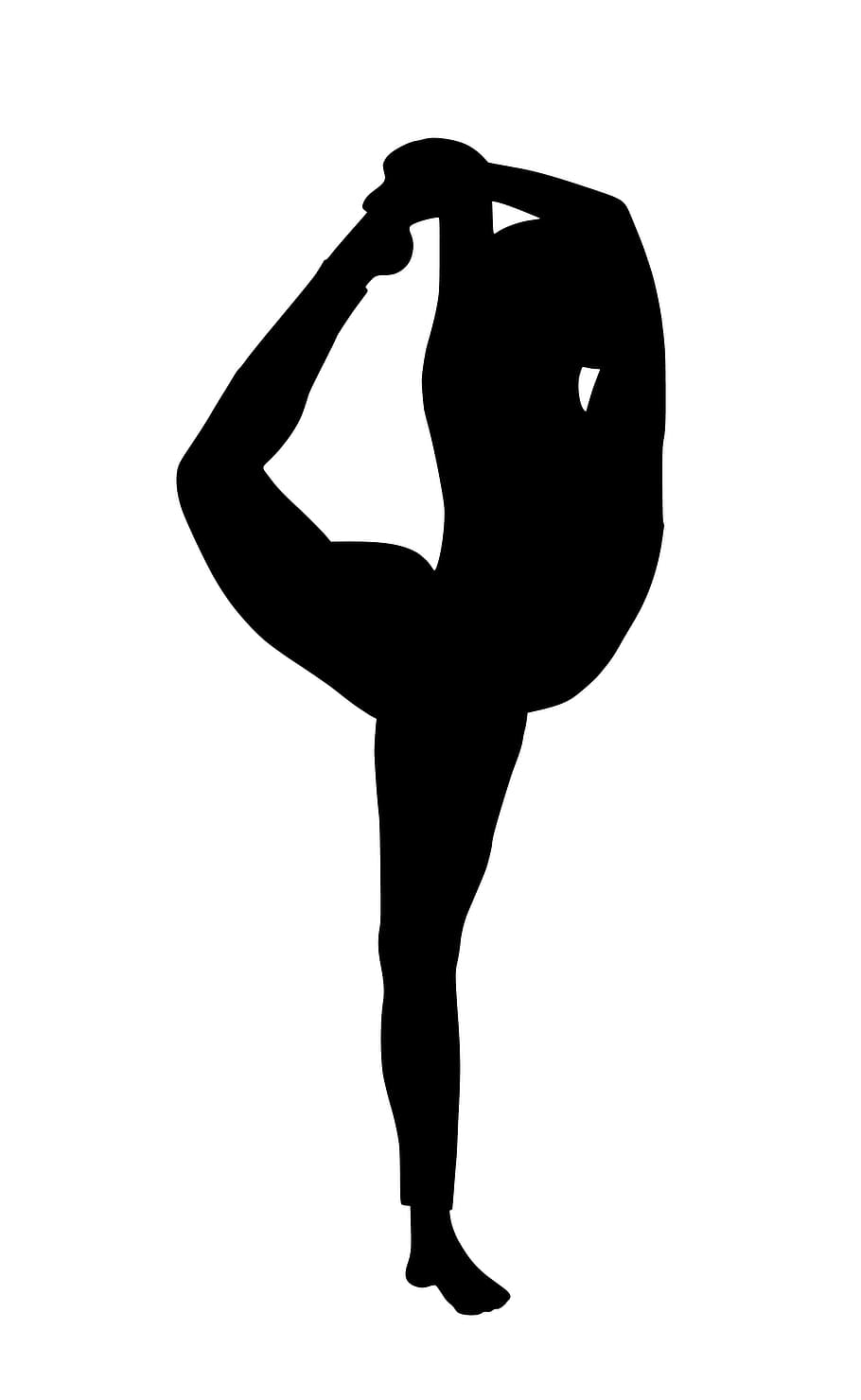 silhueta, dançarina, estudante de ioga, alongamento, ioga, fitness, pose, exercício, balé, mulher