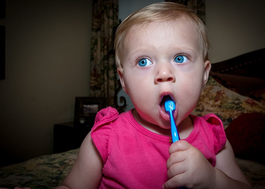 tooth brush, baby, child, toothbrush, toothpaste, childhood, one person, innocence, portrait, headshot