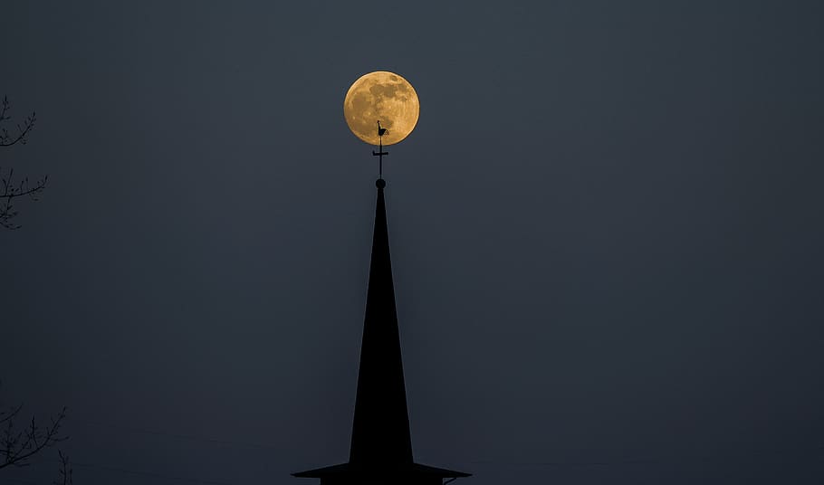 luna, iglesia, noche, arquitectura, gótico, oscuro, torre, cielo, luxemburgo, luz de la luna