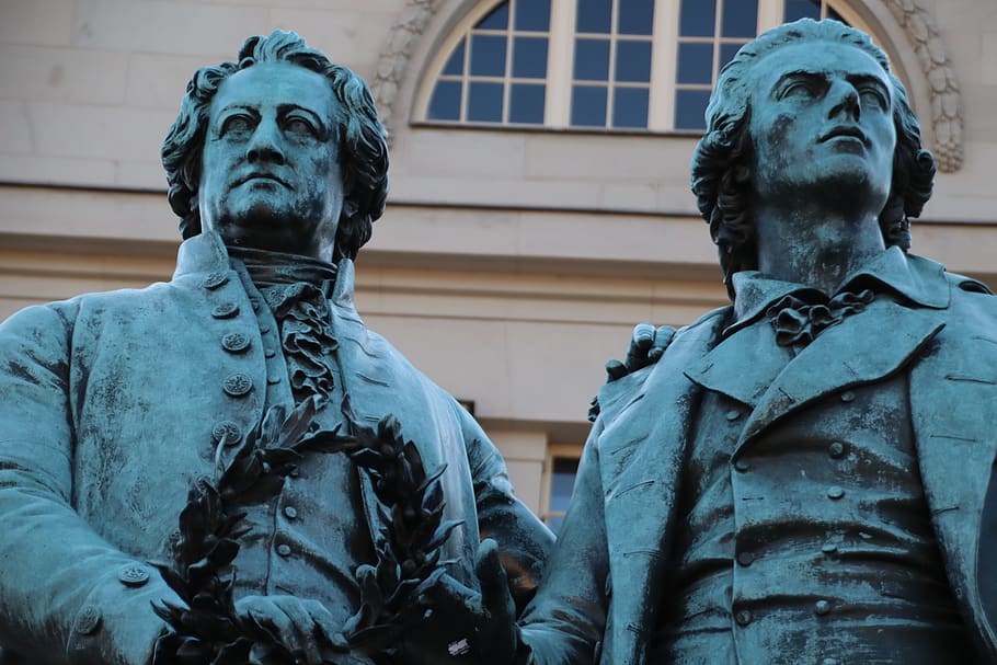 Goethe, Schiller, monumento, Weimar, arte, Alemanha, poeta, Praça do teatro, estátua, bronze