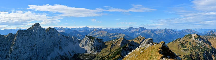 alpine, austria, landscape, tannheim, allgäu, nature, schlicke, mountains, mountain panorama, panorama