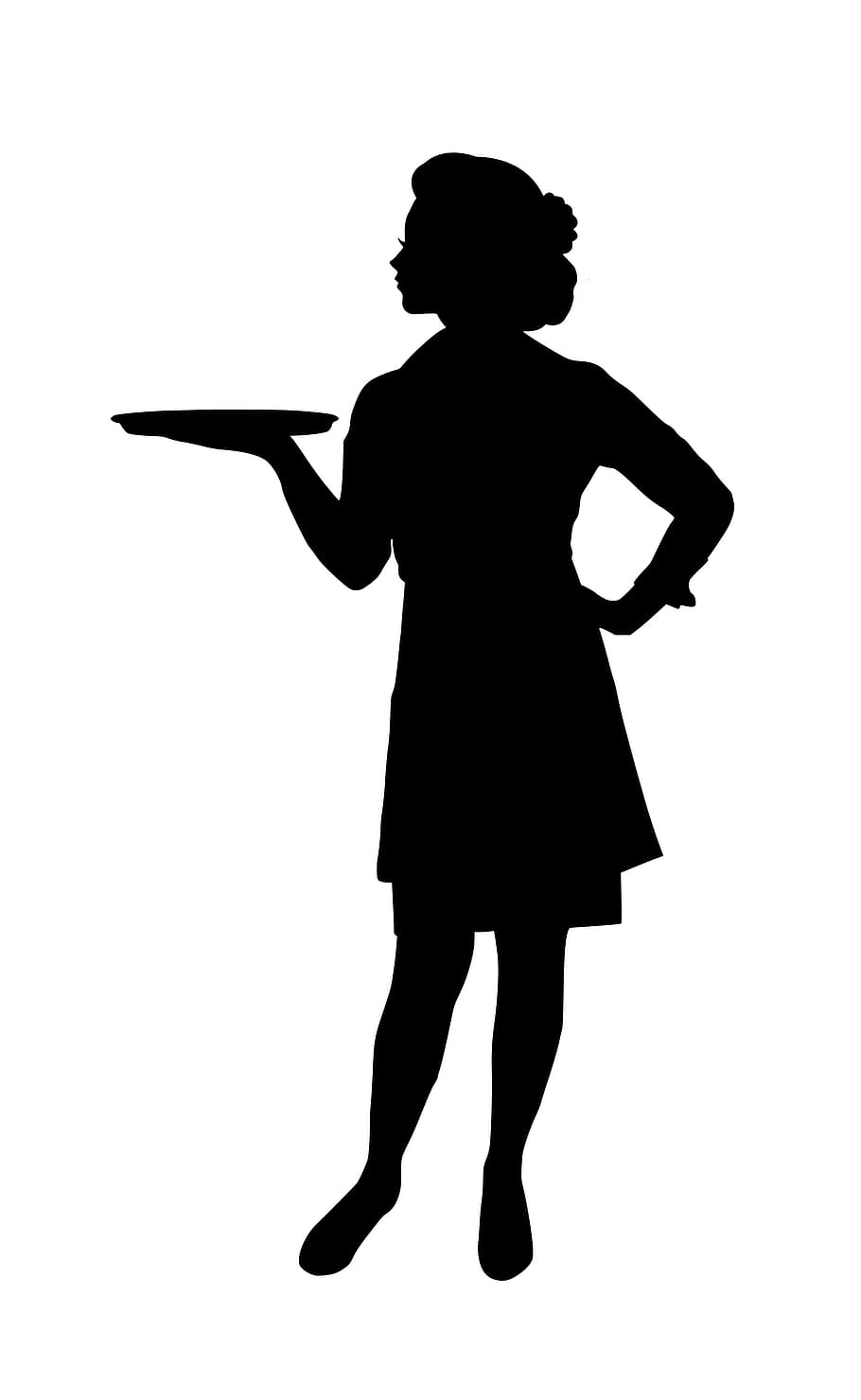 mujer camarera, silueta, camarera, camarero, sirviendo, uniforme, servicio, transporte, empleado, hembra