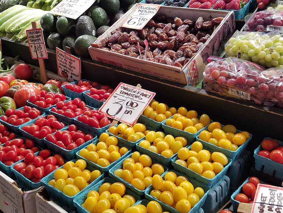 mercado de agricultores, lucio, verduras, rábanos, tomates, lechuga, seattle, mercado, agricultores, turistas