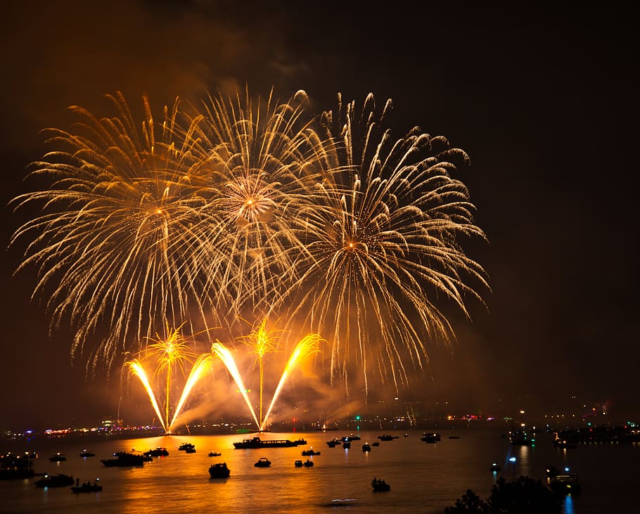 fireworks, night, pyrotechnics, celebration, explosion, fire, orange, light, switzerland, holiday