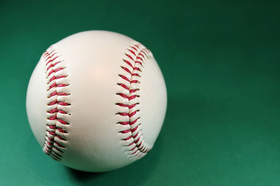 baseball, round, white, seam, red, background, green, sport, sewn, ball