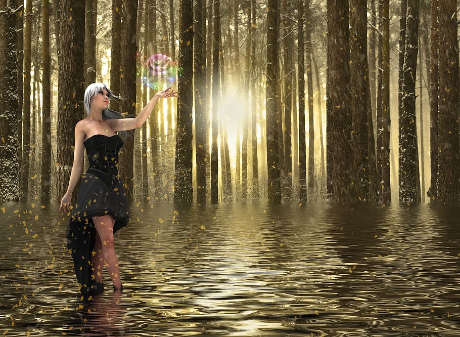 fantasy, fairy tale, magical dream, mystic, mysterious, women, girl, water, one person, nature