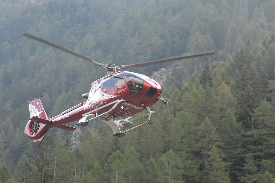helicopter, air zermatt, zermatt, täsch, transportation, mode of transportation, tree, air vehicle, nature, flying