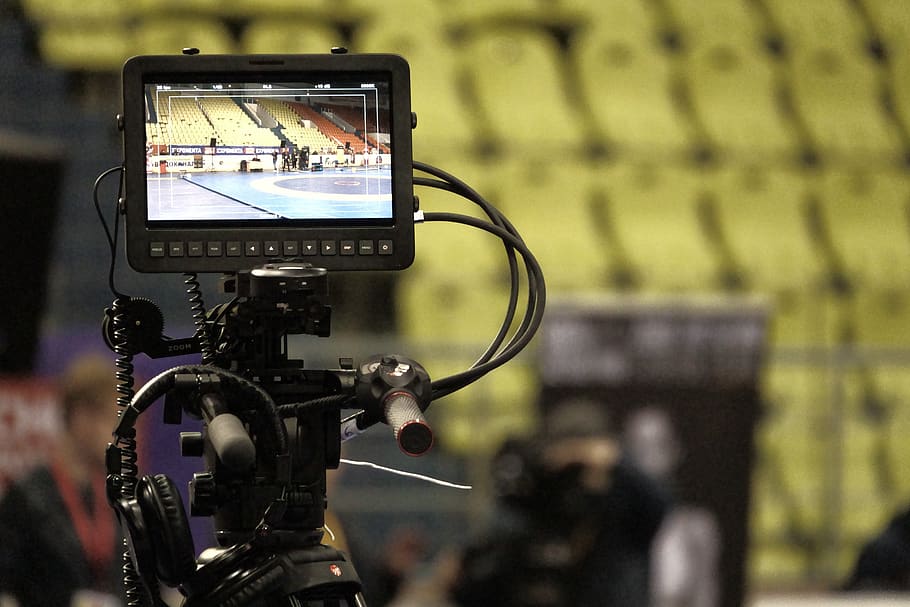 monitor, camera, video, record, movie, stadium, competition, sports, technology, arts culture and entertainment