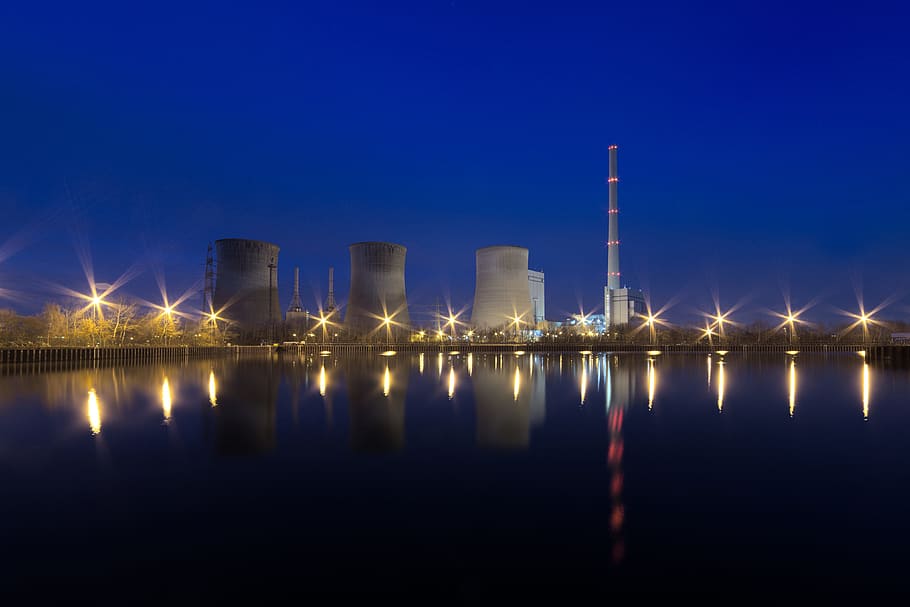power station, various, energy, factory, industrial, industry, architecture, built structure, night, building exterior