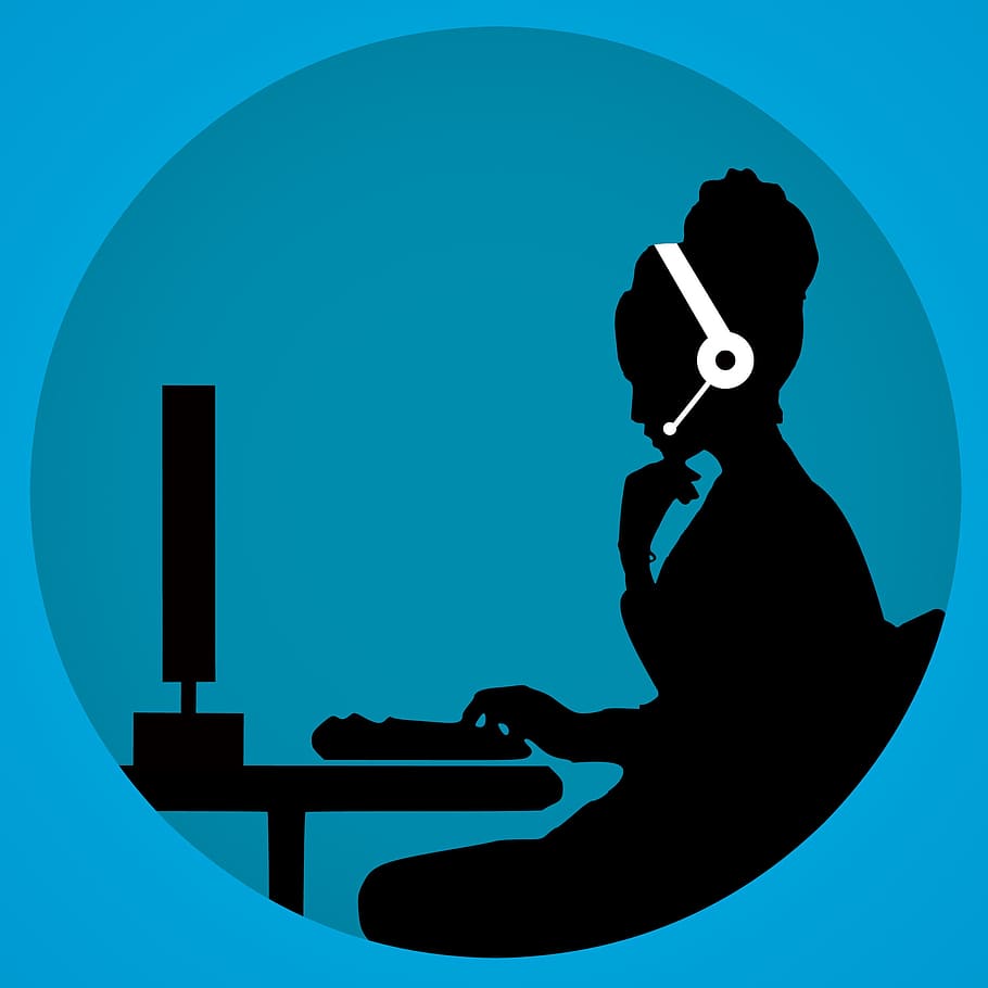 illustration, call, center worker, worker., customer, support, woman, silhouette, head, face