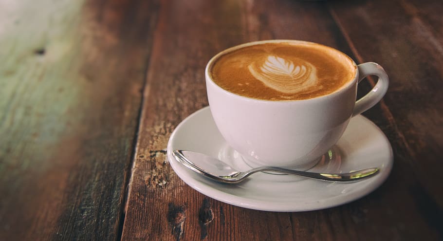 coffee, cup, mug, spoon, wood, rustic, cappuccino, caffeine, drink, table