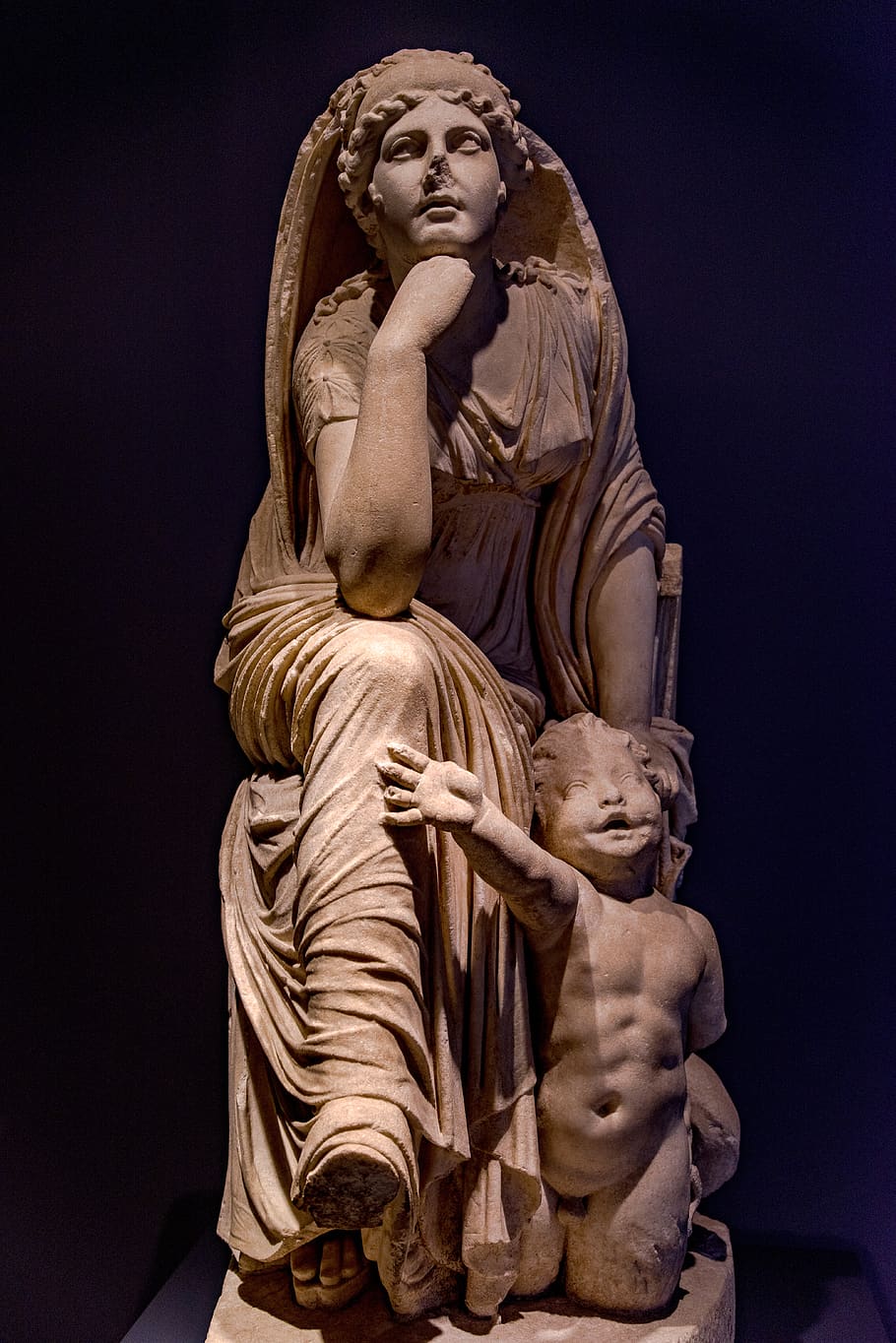 estatua, piedra, madre, niño, escultura, antiguo, romano, arte, roma, italia